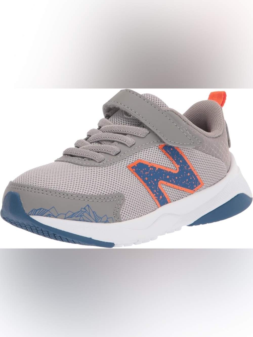 New Balance Kids Gray Sneakers with Blue and Orange Accents